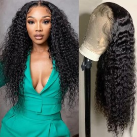 Nsvnsv 13x6 Deep Wave Lace Front Wigs Human Hair HD Full Lace Frontal Wigs Pre Plucked Bleached Knots 180% Density Deep Curly Human Hair Wig Natural Color 22 Inch