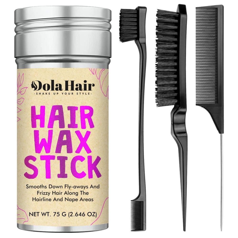 Dolahair Hair Wax Stick - Flyaway Control and Styling Pomade for Kids, Women, and Men - Accessorie Slick Back Hair Brush Kit Hair Bun Maker (Pack of 4)