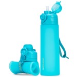 TakeToday Collapsible Water Bottles 20oz, Leak Proof, BPA-Free, Foldable Silicone Travel Water Bottle with Straw Strap for Cycling, Hiking, Outdoors