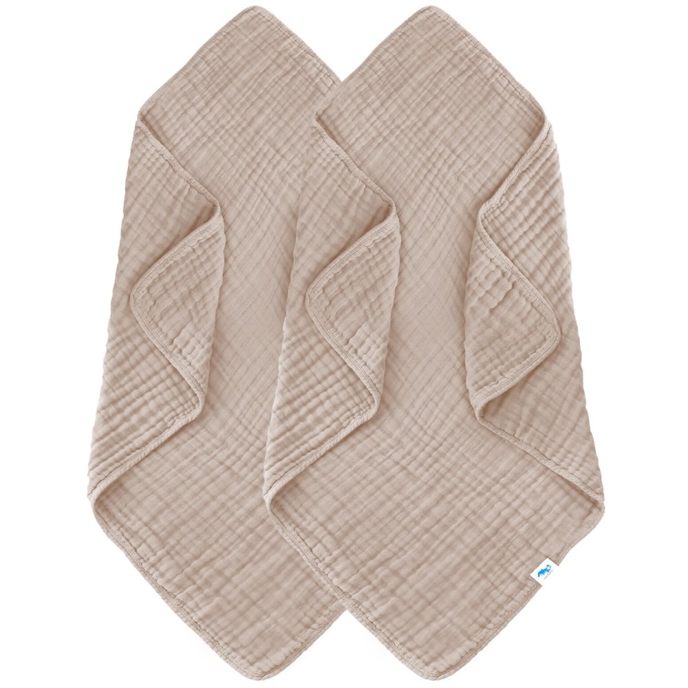 SWEET DOLPHIN Muslin Baby Bath Towels Blanket - 2 Pack 100% Cotton Towel for Babies, Infants, Toddlers - 40x40Inch - Highly Absorbent, Brown
