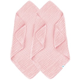 SWEET DOLPHIN Muslin Baby Bath Towels Blanket - 2 Pack 100% Cotton Towel for Babies, Infants, Toddlers - 40x40Inch - Highly Absorbent, Pink