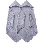SWEET DOLPHIN Muslin Hooded Baby Bath Towels - 2 Pack 100% Cotton Towel for Babies, Infants, Toddlers - 32x32Inch - Highly Absorbent and Newborn Essential, Grey