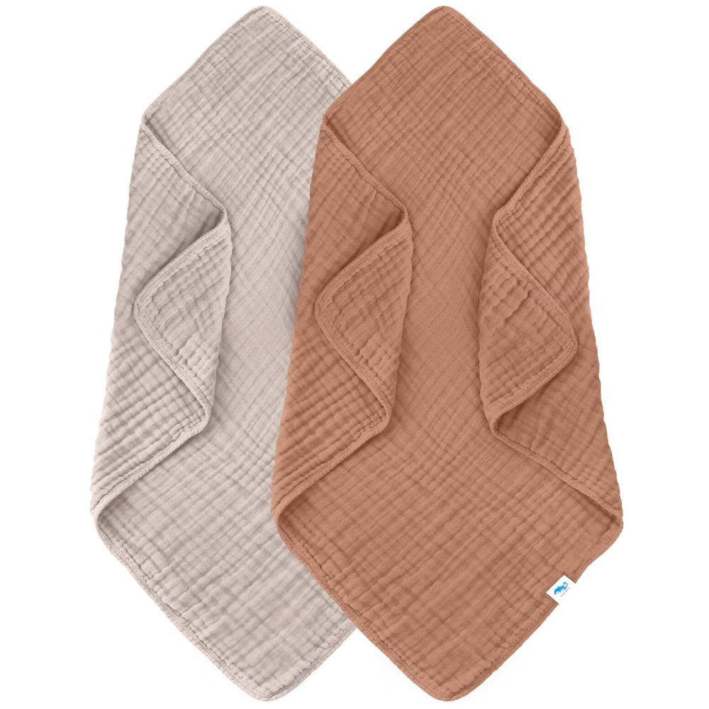 SWEET DOLPHIN Muslin Baby Bath Towels Blanket - 2 Pack 100% Cotton Towel for Babies, Infants, Toddlers - 40x40Inch - Highly Absorbent, Light Bean Paste