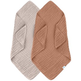 SWEET DOLPHIN Muslin Baby Bath Towels Blanket - 2 Pack 100% Cotton Towel for Babies, Infants, Toddlers - 40x40Inch - Highly Absorbent, Light Bean Paste