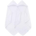 SWEET DOLPHIN Muslin Hooded Baby Bath Towels - 2 Pack 100% Cotton Towel for Babies, Infants, Toddlers - 32x32Inch - Highly Absorbent and Newborn Essential, White