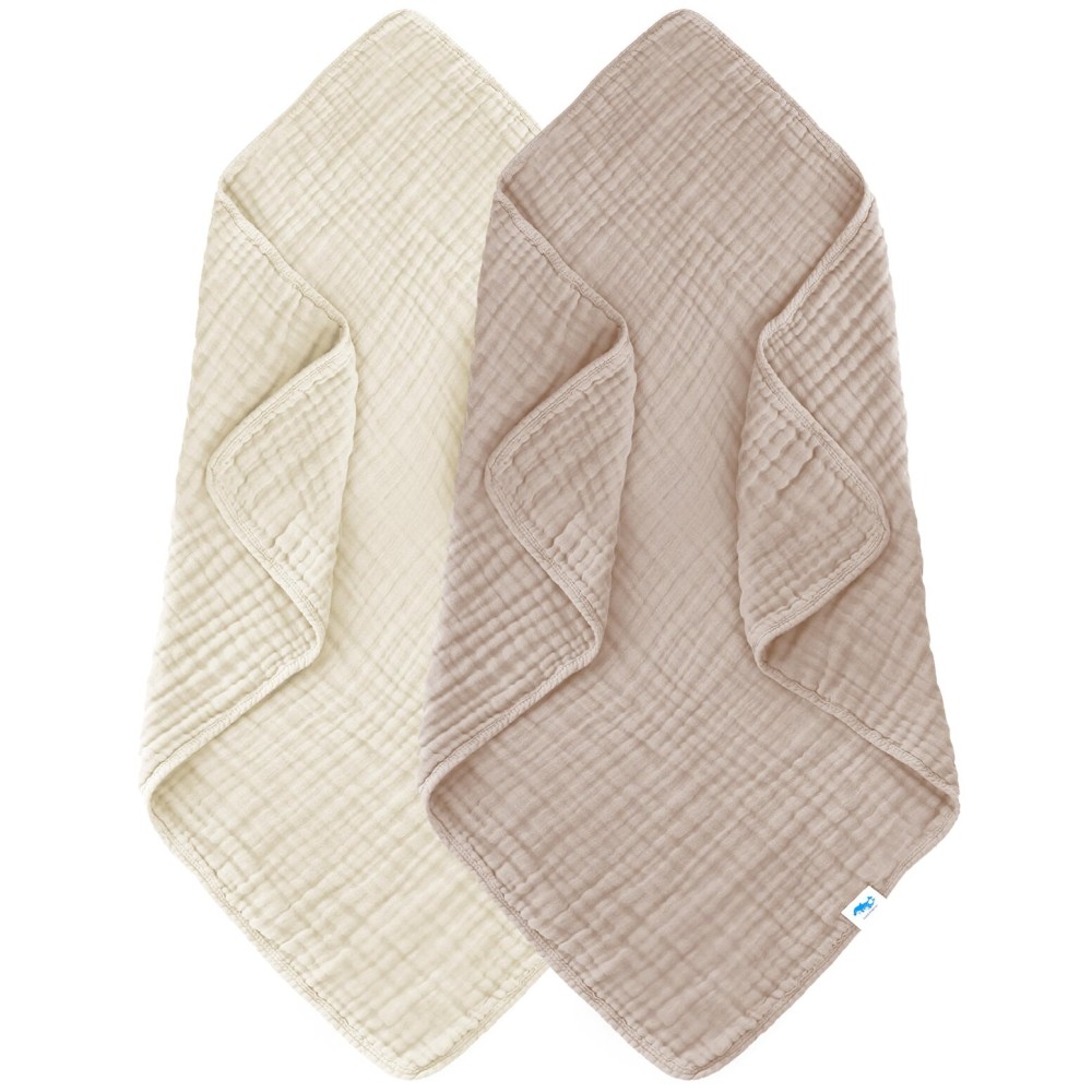SWEET DOLPHIN Muslin Baby Bath Towels Blanket - 2 Pack 100% Cotton Towel for Babies, Infants, Toddlers - 40x40Inch - Highly Absorbent, Ivory and Brown