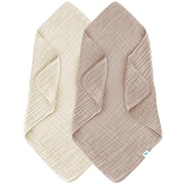 SWEET DOLPHIN Muslin Baby Bath Towels Blanket - 2 Pack 100% Cotton Towel for Babies, Infants, Toddlers - 40x40Inch - Highly Absorbent, Ivory and Brown