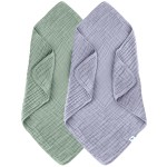 SWEET DOLPHIN Muslin Baby Bath Towels Blanket - 2 Pack 100% Cotton Towel for Babies, Infants, Toddlers - 40x40Inch - Highly Absorbent, Green and Grey
