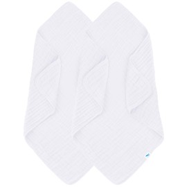 SWEET DOLPHIN Muslin Baby Bath Towels Blanket - 2 Pack 100% Cotton Towel for Babies, Infants, Toddlers - 40x40Inch - Highly Absorbent, White