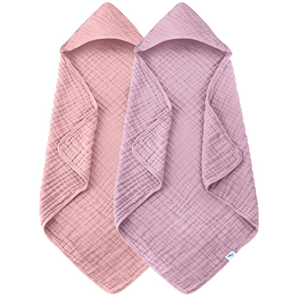 SWEET DOLPHIN Muslin Hooded Baby Bath Towels - 2 Pack 100% Cotton Towel for Babies, Infants, Toddlers - 32x32Inch - Highly Absorbent and Newborn Essential, Light Sakura