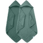 SWEET DOLPHIN Muslin Hooded Baby Bath Towels - 2 Pack 100% Cotton Towel for Babies, Infants, Toddlers - 32x32Inch - Highly Absorbent and Newborn Essential, Deep Emerald