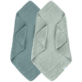 SWEET DOLPHIN Muslin Baby Bath Towels Blanket - 2 Pack 100% Cotton Towel for Babies, Infants, Toddlers - 40x40Inch - Highly Absorbent, Light Emerald