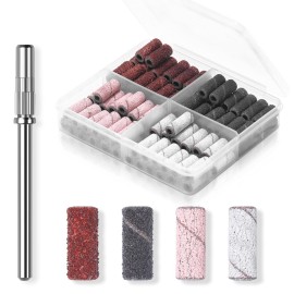 Makartt Nail Drill Bits Sanding Bands for Nail Drill, 100Pcs 4 Color Coarse Fine 80/120/180/240 Grit File Sand with 3.1mm Mini Mandrel Nail Bit Set for Acrylic Nails Gel Manicures and Pedicure