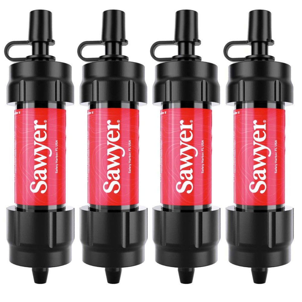 Sawyer Products SP1204 Mini Water Filtration System, Filter and Cleaning Plunger only, 4-Pack, Red
