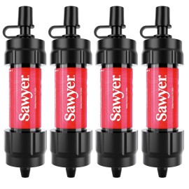 Sawyer Products SP1204 Mini Water Filtration System, Filter and Cleaning Plunger only, 4-Pack, Red