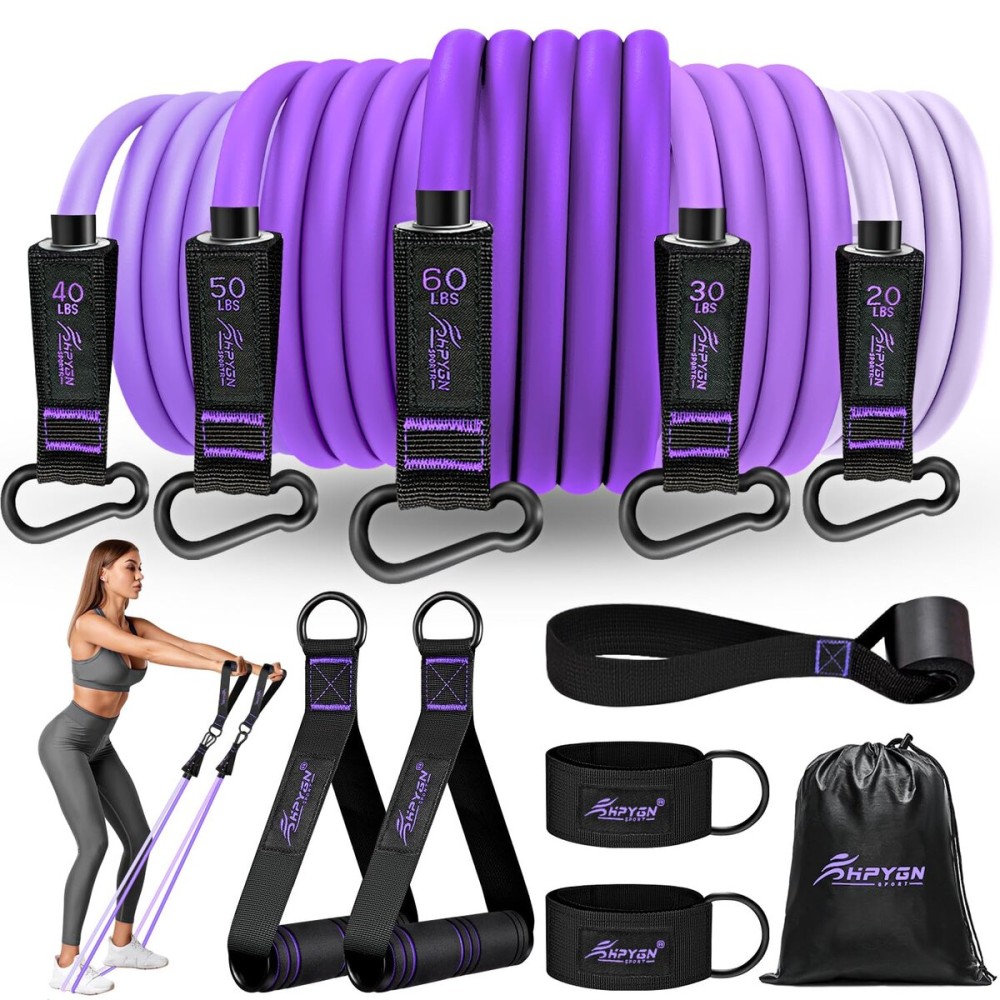 HPYGN Exercise Bands with Handles, Home Workout Equipment for Strength, Flexibility, and Muscle Training, Physical Therapy, Shape Body, Yoga, Work Out Equipment for Home Gym