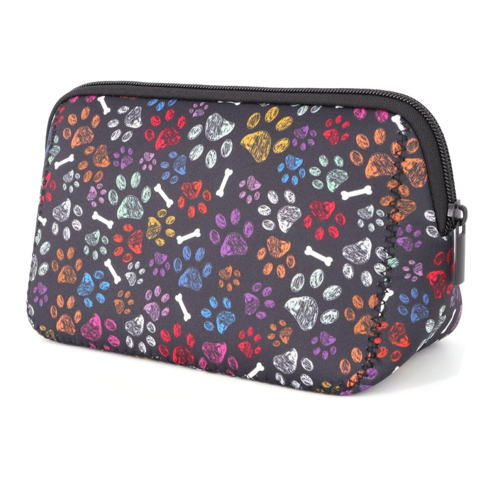 AJLTPA Cosmetic Bag Waterproof Neoprene Zipper Pouch Travel Portable Toiletry Makeup Bags Organizer Case for Women and Girls, Paw and Bone