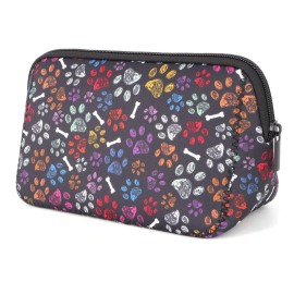 AJLTPA Cosmetic Bag Waterproof Neoprene Zipper Pouch Travel Portable Toiletry Makeup Bags Organizer Case for Women and Girls, Paw and Bone