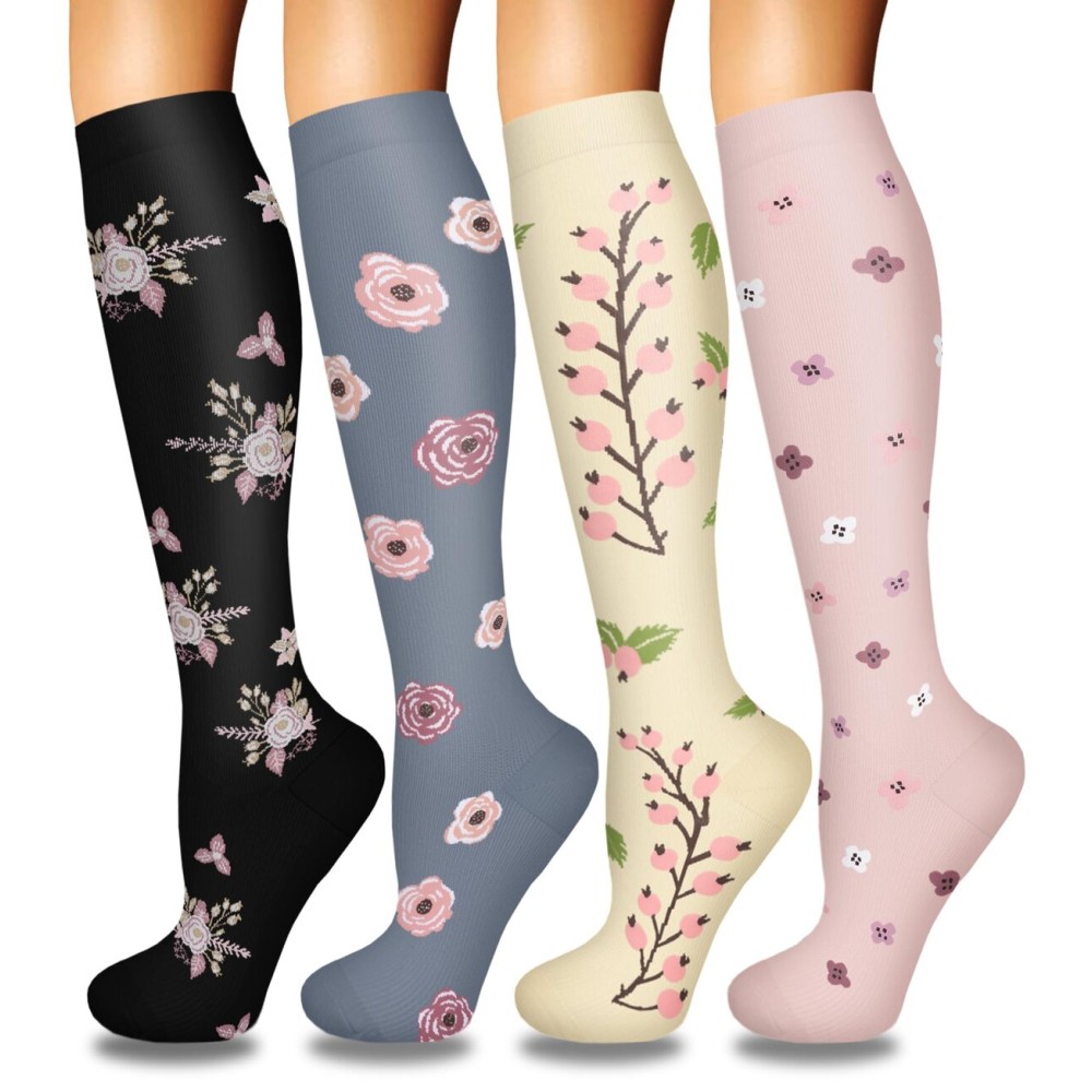 4 Pairs Compression Socks for Women Circulation-Best Support for Nurses,Running,Athletic,Travel L-XL