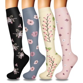 4 Pairs Compression Socks for Women Circulation-Best Support for Nurses,Running,Athletic,Travel L-XL