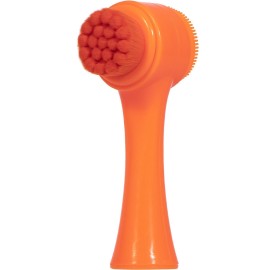 Beomeen Face Brush 2 in 1, Silicone Facial Cleansing Exfoliating Brush Soft Bristles Pore Deep Cleansing Manual Dual Face Wash Scrub Brush for Massaging, Makeup Skincare Removal, Fluorescent Orange