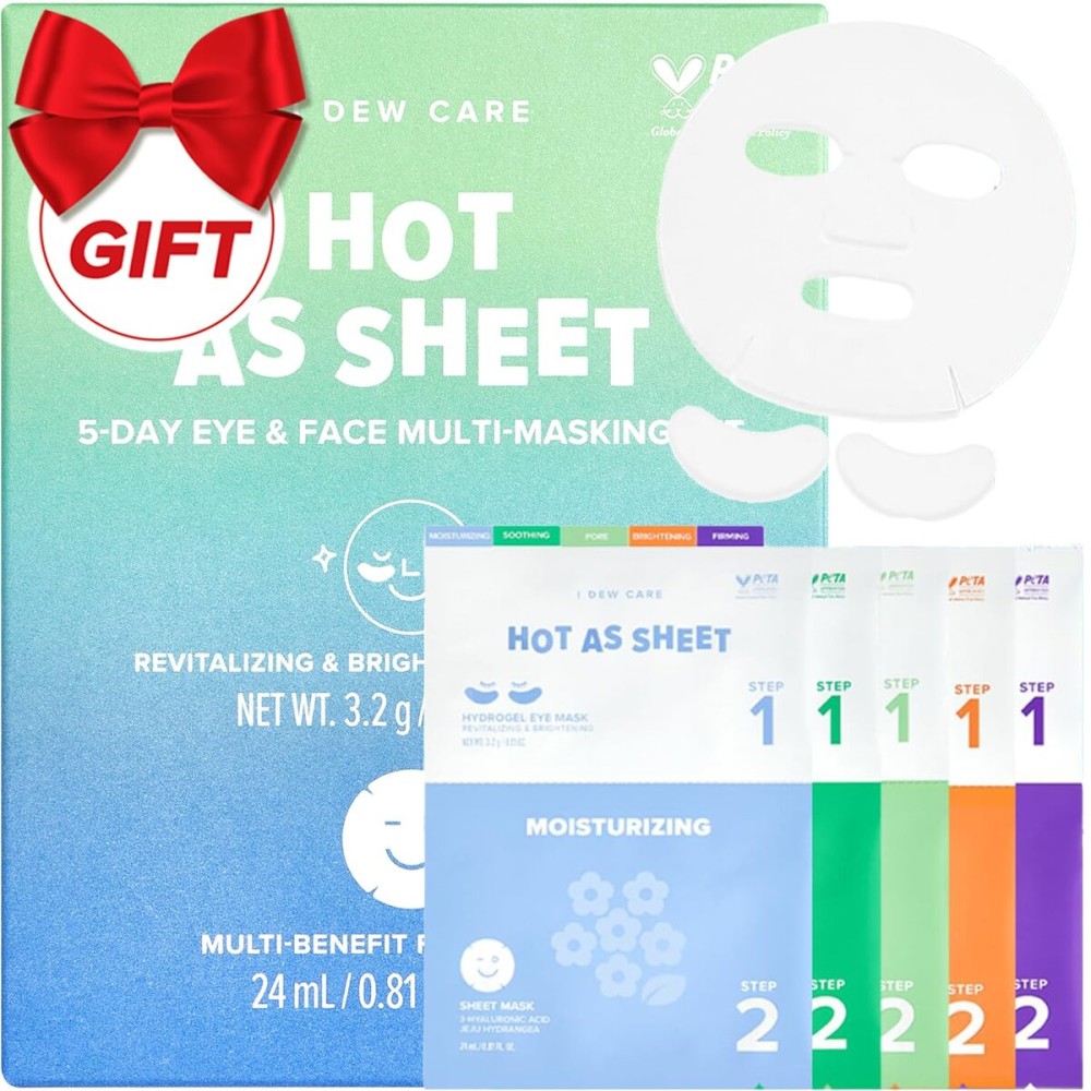 I DEW CARE Collagen Sheet Mask Variety Pack with Eye Patches - 5Days Face Masks Skincare Korean | Hydrating Collagen Face Mask, Moisturizing Skin Care, Facial Skincare Pack, Christmas Gifts, 5EA