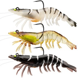 TRUSCEND Pre-Rigged Fishing Jigs, 1:50 Super Durable TPE Bass Fishing Lures, Well-Made Lifelike Soft Shrimp Swimbait, Weedless MarshSwamp Fishing Lure for Trout Crappie Walleye, Keep Separately!