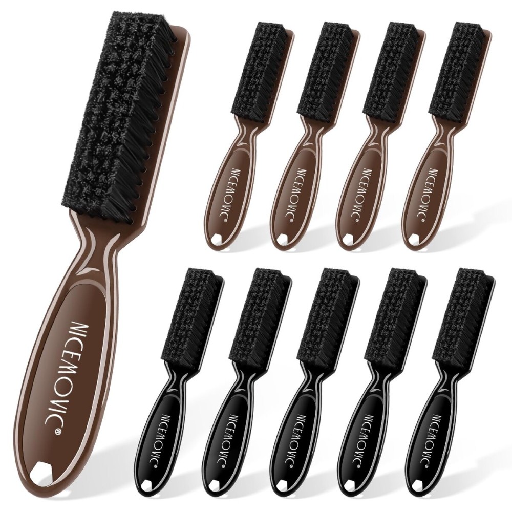 NICEMOVIC 10 Pcs Barber Clipper Cleaning Brush, Barber Accessories Supplies, Blade Trimmer Cleaning Mini Brush Bulk Set Duster Manicure Nylon Brush Hair Styling Tool (Black&Brown)