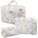 Makeup Bag,Quilted Cosmetic Bags,Large Floral Make Up Organize bag,Makeup Bag Set for Women,Flower Travel Toiletry Bag