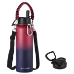 KXIAOCHEN Insulated Water Bottle, Stainless Steel Water Bottle, 2 Lids (Straw and Handle Lid),Wide Mouth Metal Water Bottles Keep Hot and Cold, Double Walled, Thermo Mug, Metal Canteen
