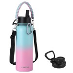 KXIAOCHEN Insulated Water Bottle, Stainless Steel Water Bottle, 2 Lids (Straw and Handle Lid),Wide Mouth Metal Water Bottles Keep Hot and Cold, Double Walled, Thermo Mug, Metal Canteen