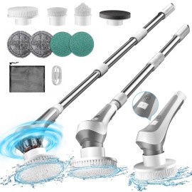 Electric Spin Scrubber,Cordless Shower Scrubber with Power Display Screen,IP68 Waterproof Bath Cleaning Brush,Adjustable Extension Handle & 2 Speeds,Electric Cleaning Brush for Bathroom,Kitchen,Tub