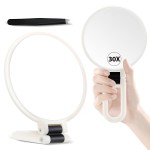 B Beauty Planet 30X Magnifying Mirror, Hand Mirror with Handle, Double Sided Hand Mirror with 30X/1X Magnification, Travel Essential Portable Foldable Makeup Mirror for Precision Makeup White