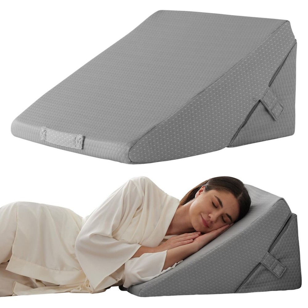 Bedluxe Wedge Pillow for Sleeping, Adjustable 9&12 Inch Foldable Bed Wedge Pillow Set, Orthopedic Memory Foam Triangle Pillows Wedge, 7-in-1 Elevated Pillows for Leg and Back Support, Grey