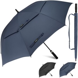 Gonex 72 Inch Oversize Extra Large Golf Umbrella, Automatic Open Travel Rain Umbrella with Windproof Water Resistant Double Canopy, Outdoor Vented Umbrellas for Family Doorman with UV Protection, Navy