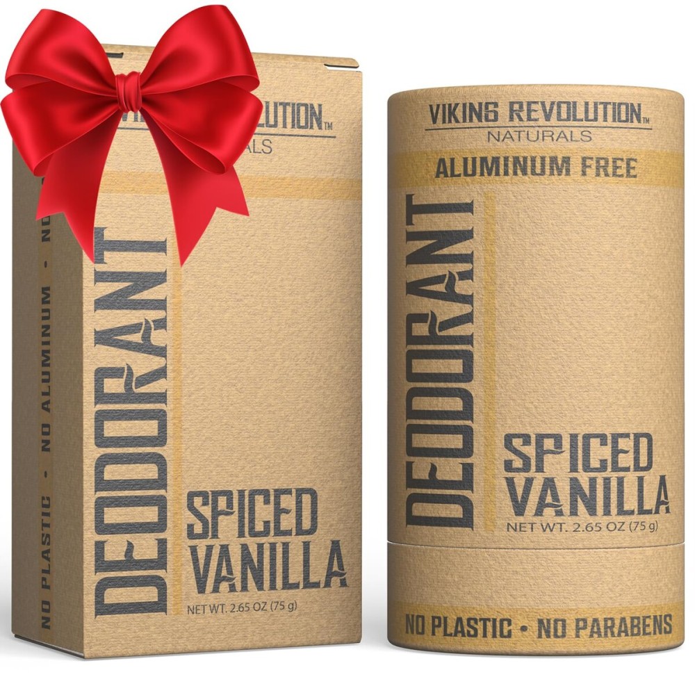 Viking Revolution Spiced Vanilla Deodorant for Men - Deodorant Men Aluminum Free with Shea Butter and Tapioca Starch Mens Deodorant Stain- Free and Baking Soda-Free Natural Deodorant for Men (2.65oz)