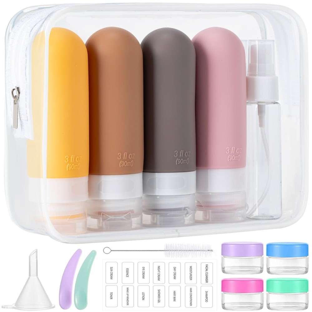 16pack Travel Bottles for Toiletries, TSA Approved LeakProof Squeezable Silicone Toiletry Containers for Shampoo, Conditioner, 3oz Portable Refillable Traveling Size Liquid Containers (16Pcs/Apricot)