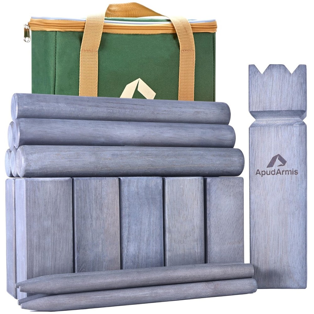 ApudArmis Kubb Yard Game Set, Viking Chess Outdoor Clash Toss Yard Game with Carrying Case - Rubber Wooden Backyard Lawn Games Set for Teenagers Adults Family(Gray)