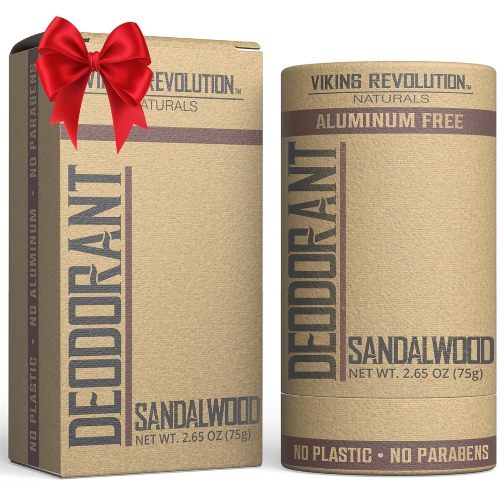Viking Revolution Sandalwood Deodorant for Men - Aluminum Free with Shea Butter and Tapioca Starch - Stain- Free and Baking Soda-Free - Natural Deodorant for Men (2.65oz)