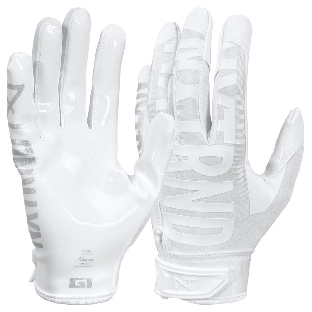 Nxtrnd G1 Pro Men\'s Football Gloves, Adult Sticky Receiver Gloves (White, Medium)