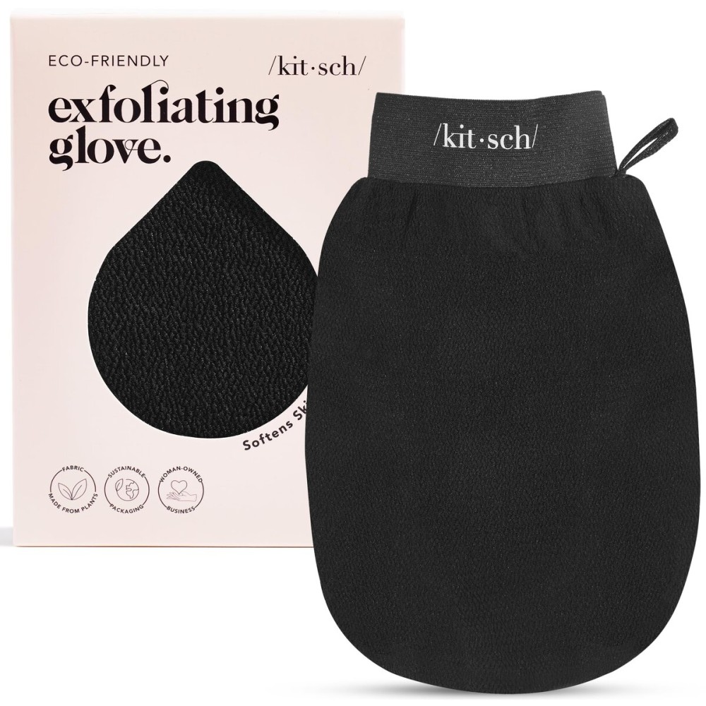 Kitsch Exfoliating Glove - Korean Exfoliating Mitt & Deep Exfoliating Body Scrubber for Shower, Bath | Body Exfoliator, Dead Skin Remover | Skin Care for Smooth, Renewed Skin - 1pc, Black