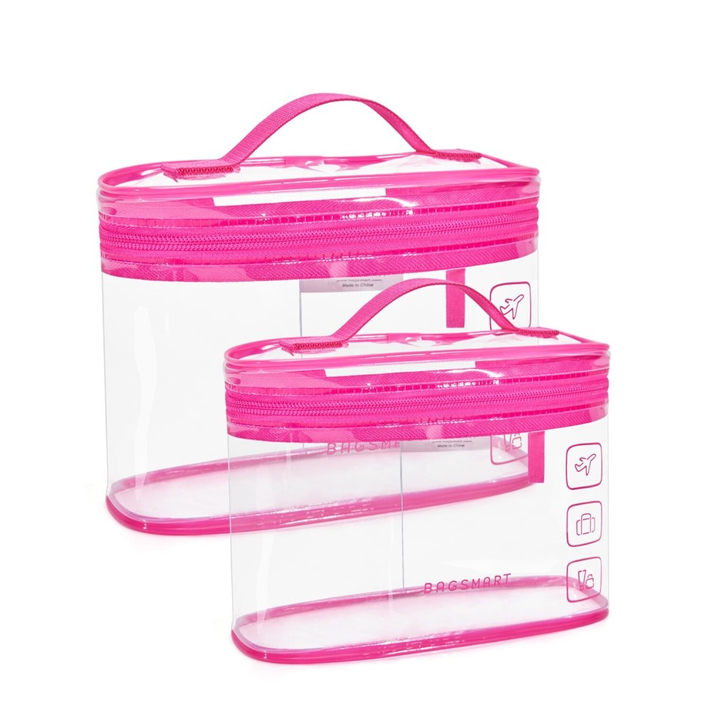 BAGSMART TSA Approved Toiletry Bag, 2 Pack Clear Makeup Cosmetic Bag Organizer, Quart Size Travel Bag for Toiletries, Carry-on Travel Accessories Essentials, Rose Red-2pcs