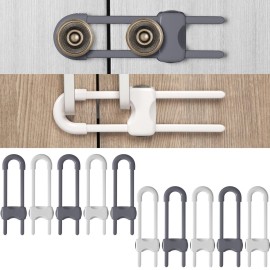 Jetec 10 Pieces Cabinet Locks for Babies, U-Shaped Proofing Drawers Safety Child Locks Adjustable, Easy to Use Childproof Latch for Knob Handle on Kitchen Door Storage Cupboard Closet (Gray, White)