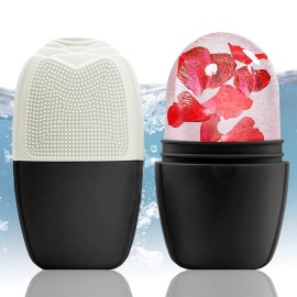 XHJRI Ice Face Roller Massager,Ice Cube Roller for Face, Eyes and Neck Naturally Conditioning and Skin Care,De-Puff Eye Bags,Reduce Migraine Pain,Reusable Massage Silicone Ice Mold (New Black White)