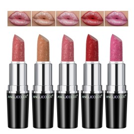Anglicolor 5pcs Glitter Lipstick High Impact Lipcolor,Lipstick Moisturizing Creamy Formula,Metallic Lipstick For Women For Vegan & Cruelty-Free,Full-Coverage Lip Color (B, 20g)