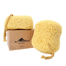 myHomeBody Bath Sponge, Foam Loofah, Body Scrubber for Bathing, Exfoliating Shower Pouf for Shower - Large Size, Lots of Lather, Square, 2 Pack