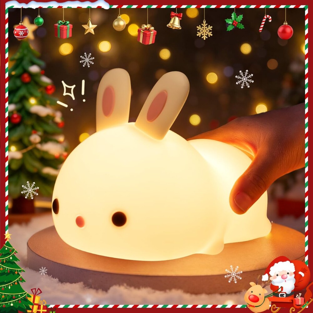 One Fire Bunny Night Light for Kids,16 Colors+ Silicone Soft Toddler Night Light, Dimmable+Rechargeable Nightlight for Kids Room, Easy Tap Control Bunny Lamp, Rabbit Lamp, Cute Stuff, Gifts for Girls