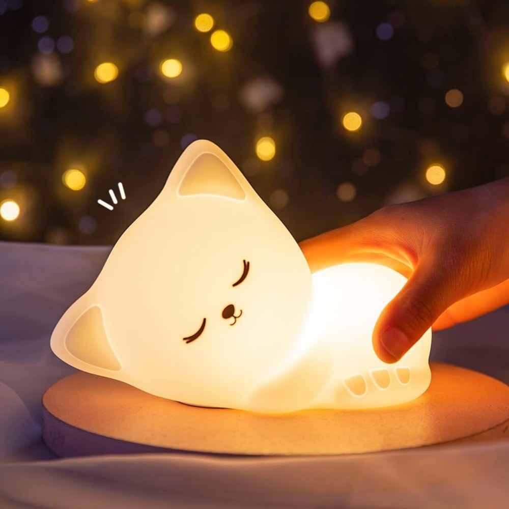 Mubarek Night Light for Kids,16Colors Cat Night Light for Kids Cute Lamp,Dimmable Toddler NightLight for Girls,Soft Silicone Nightlight for Baby Room, Rechargeable Cute Lamp Big Size