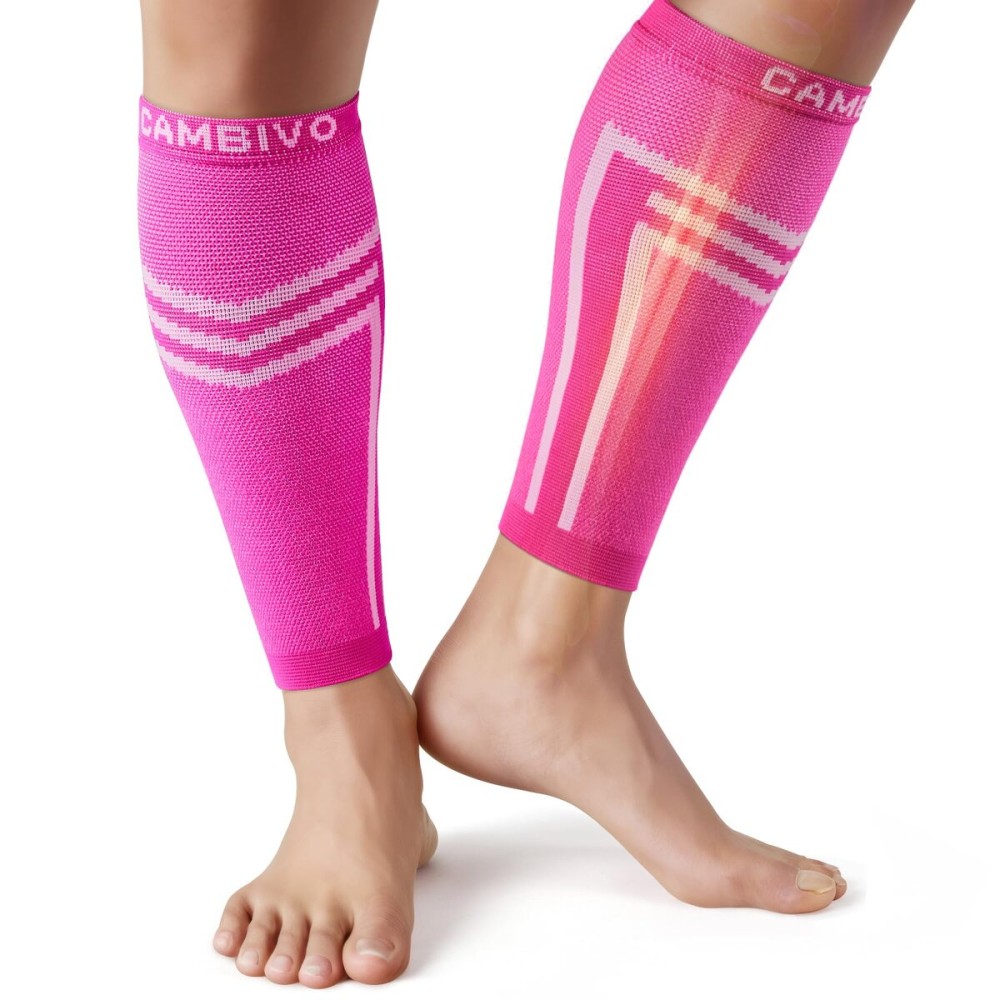 CAMBIVO Calf Compression Sleeves for Men and Women- Shin Splint Brace Support for Leg Pain Relief, Varicose Vein Treatment(Pink,Large-X-Large)