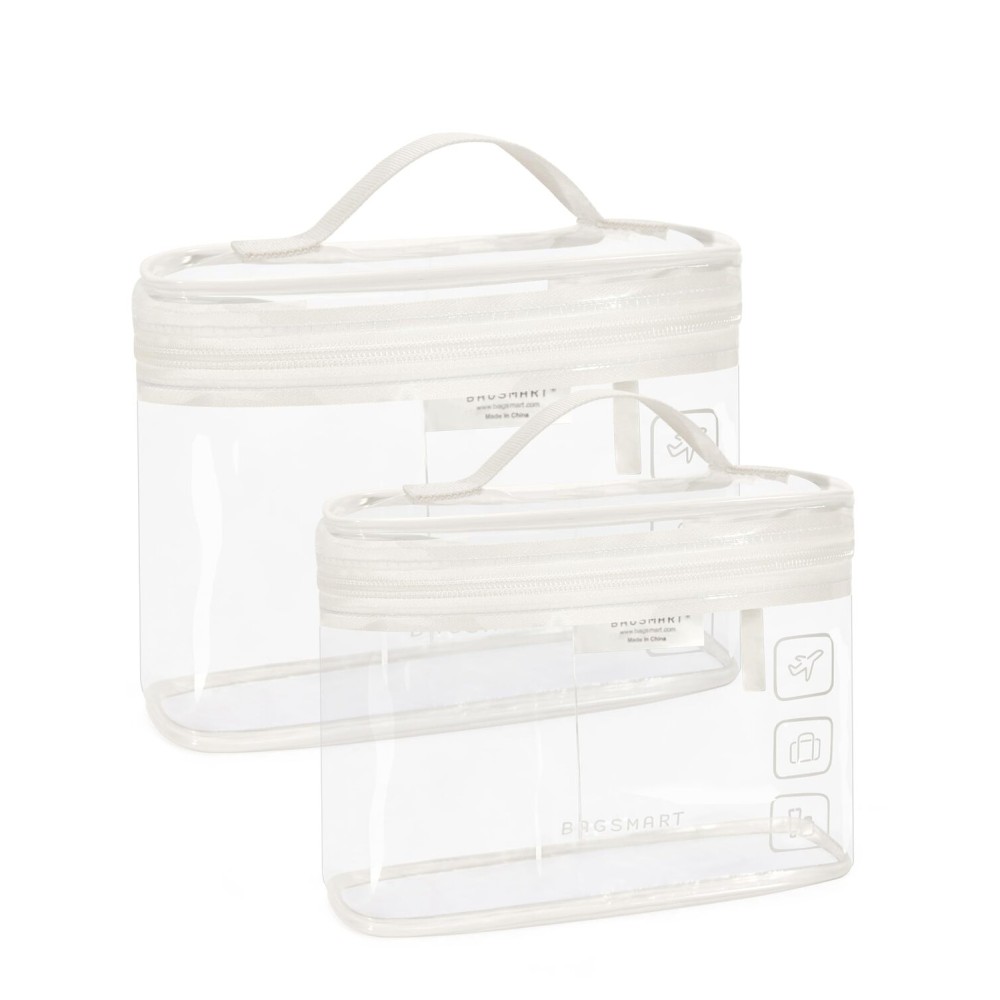 BAGSMART TSA Approved Toiletry Bag, 2 Pack Clear Makeup Cosmetic Bag Organizer, Quart Size Travel Bag for Toiletries, Carry-on Travel Accessories Essentials, White-2pcs